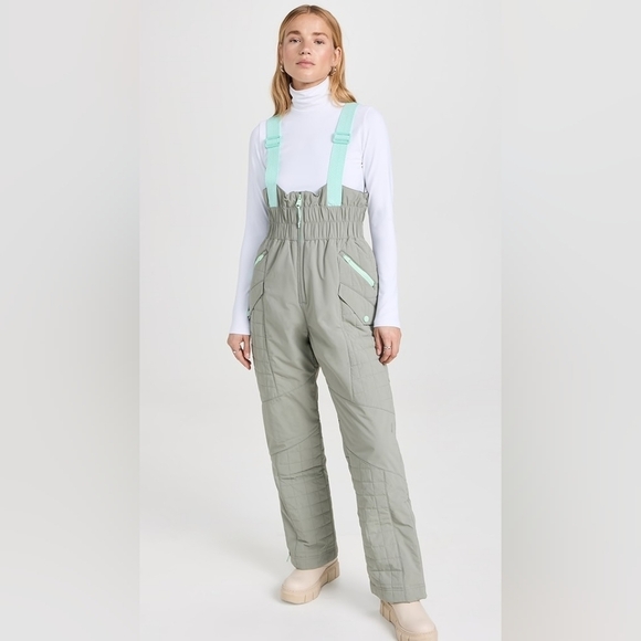 Free People Greyed Olive All Prepped Bibb Snow Jumpsuit NWT - Picture 1 of 14